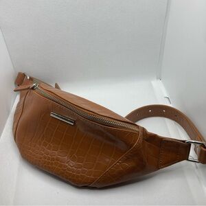 Croc-Embossed Tan Belt Bag